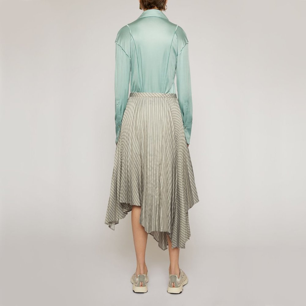 Acne Studios grey stripe pleated thigh slit button detail asymmetric midi skirt - Picture 8 of 10